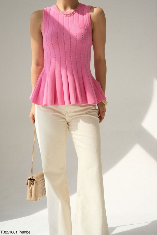 Women's Waist-Slit Flounce Sleeveless Knitwear Blouse
