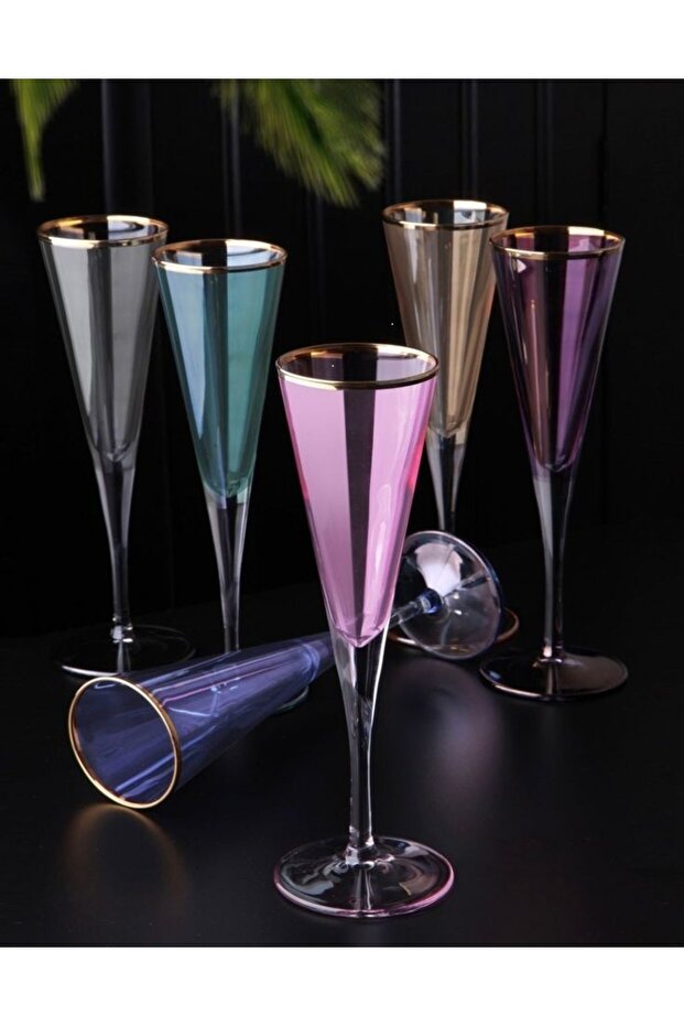 Lady Set of 6 Colorful Coffee Side Glass Water Cups 200 Cc