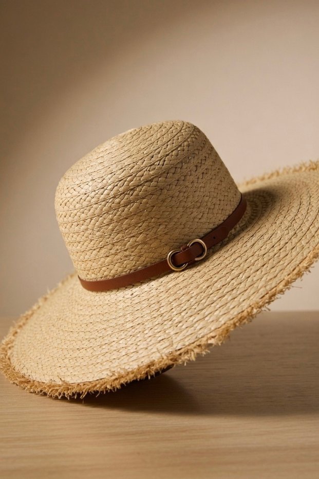 Women's Camel Faux Leather Belt Detailed Beach Hat | Wide-Brimmed Trendy Model