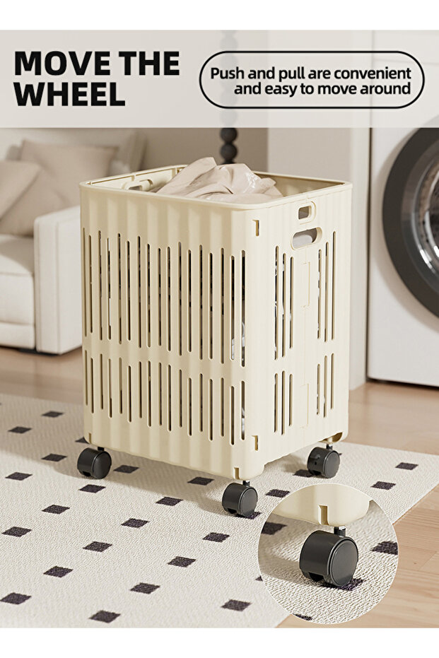 Laundry Baskets Foldable Laundry Hamper with Wheels Collapsible Plastic - 3