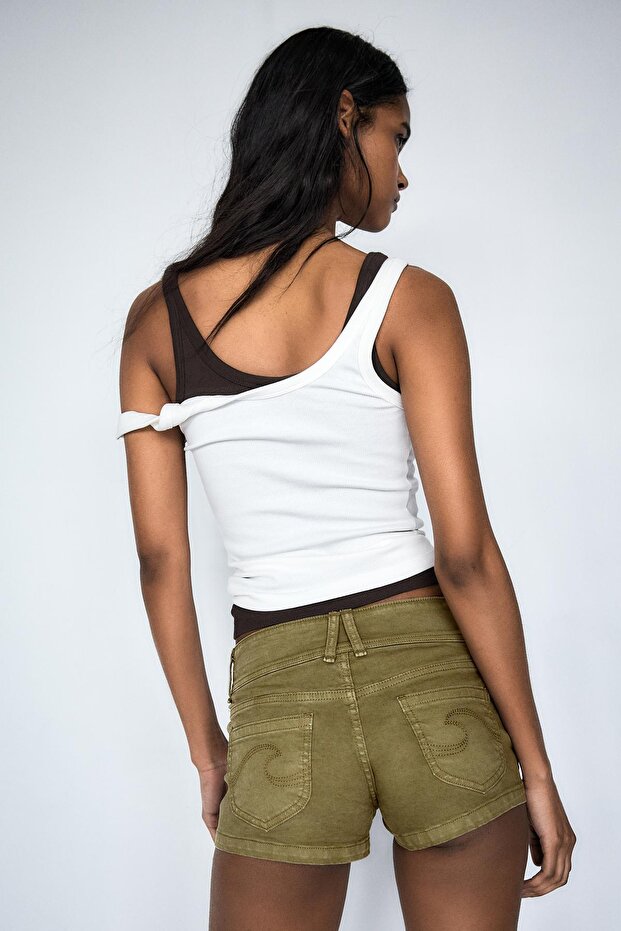 Denim mini şort - 3