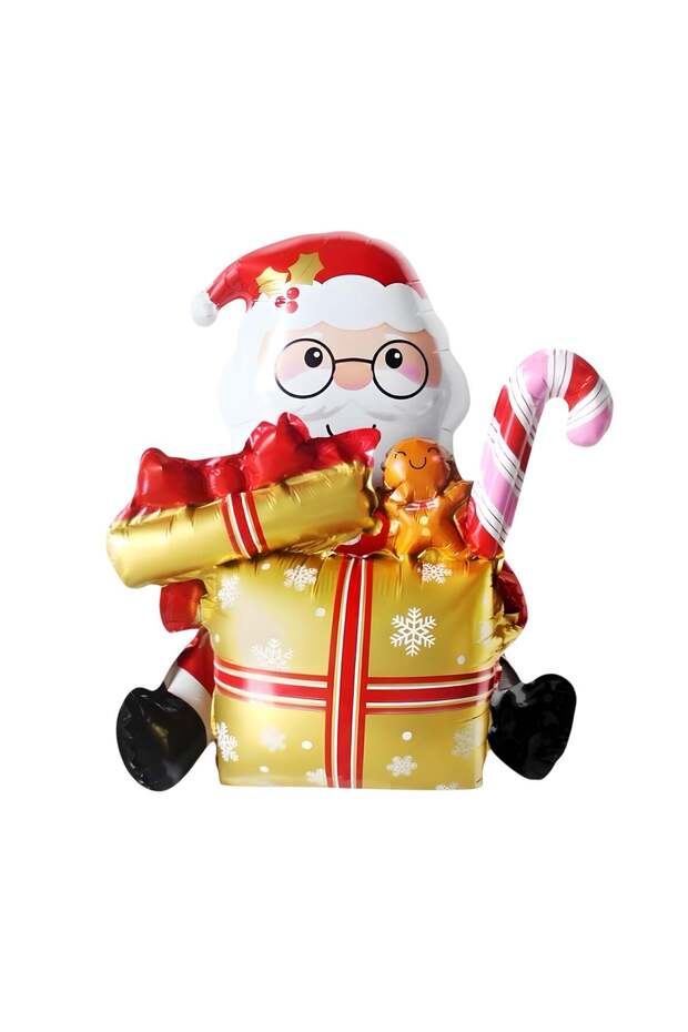 Sitting golden gift boxed santa claus 9832