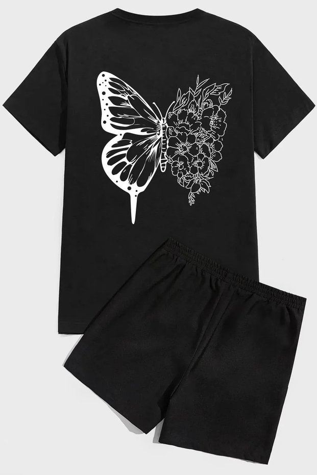Women's Back-Printed 2-Piece Set - Crew Neck Oversize T-Shirt & Shorts Eyaxx Sportwear Company