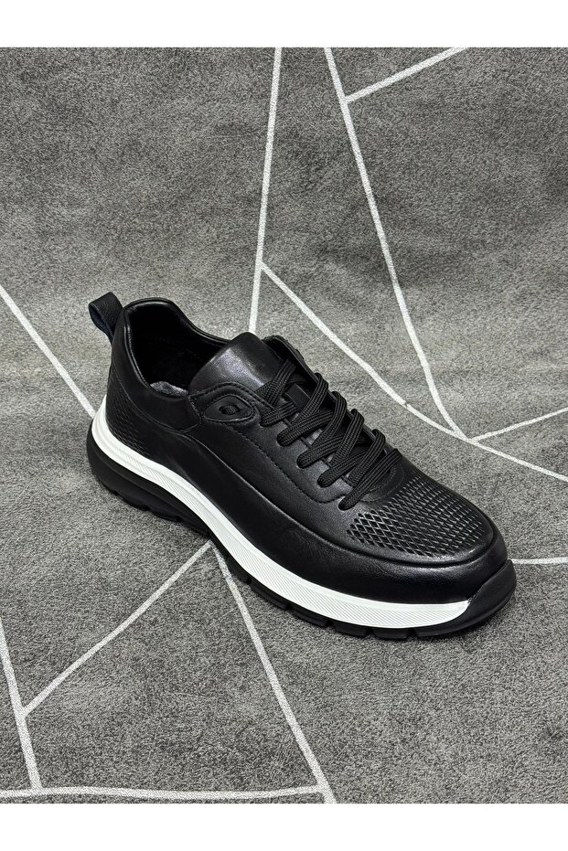 Black Genuine Leather Orthopedic Sports Shoes