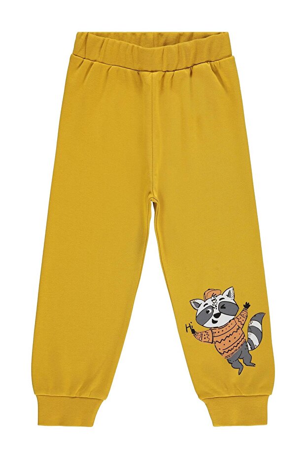 Civil Boys' Raccoon Printed Sweatpants Km | Interlock Printed | School Nursery and Daily Use - Mustard