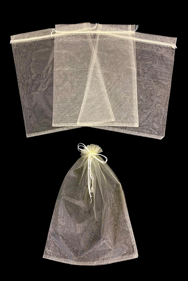 Cream Organza Transparent Tulle Towel Slippers Prayer Mat Bundle Dowry Gift Bag 50 Pieces Size 30X40Cm