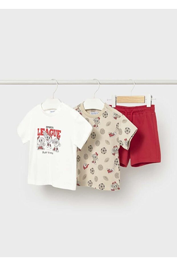 Baby Boy 3-Piece Printed Shorts Set 1-3 Years Red