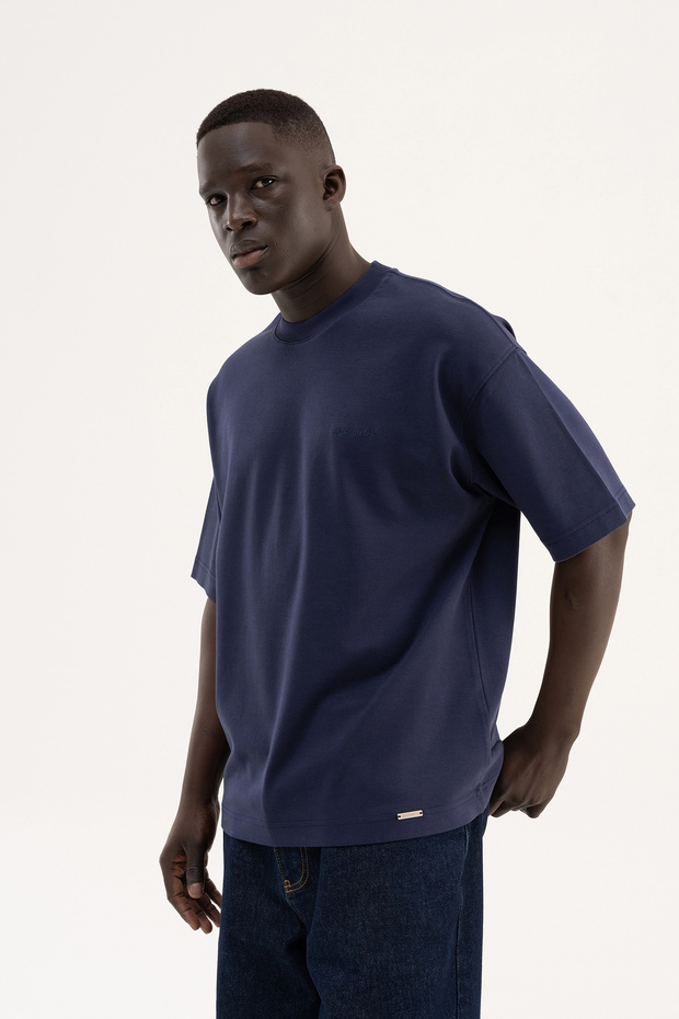 Tricou oversize Basic Interlock pentru bărbați, albastru noapte - 3
