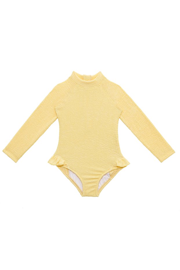 Uv Protection Long Sleeve Textured One-Piece Girls' Swimsuit