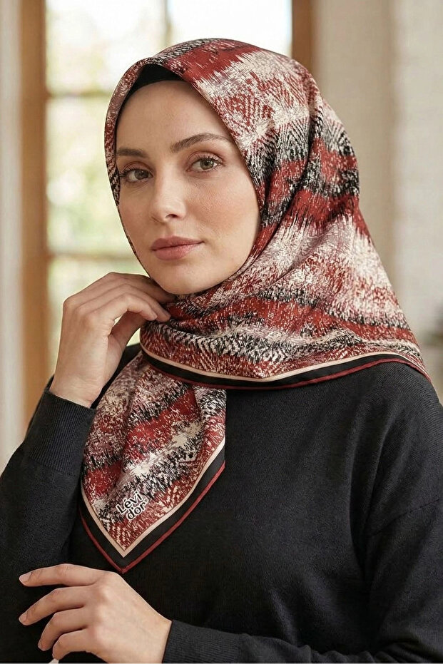 Crystal Scarf Wave Pattern Black Red - 1