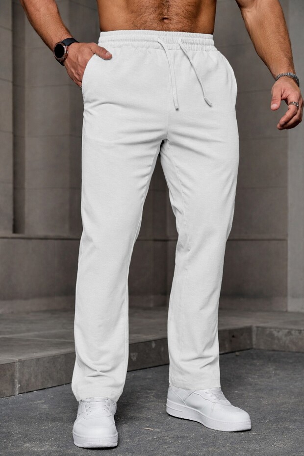 Men's Regular Fit Lycra Stretchy Trousers with Lace-Up Waist, No Knee Area, 4 Season Use