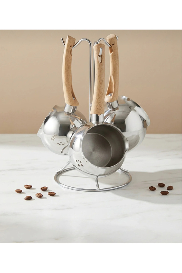 Taç Stainless Steel 3-Piece Coffee Pot Set with Wooden Handle