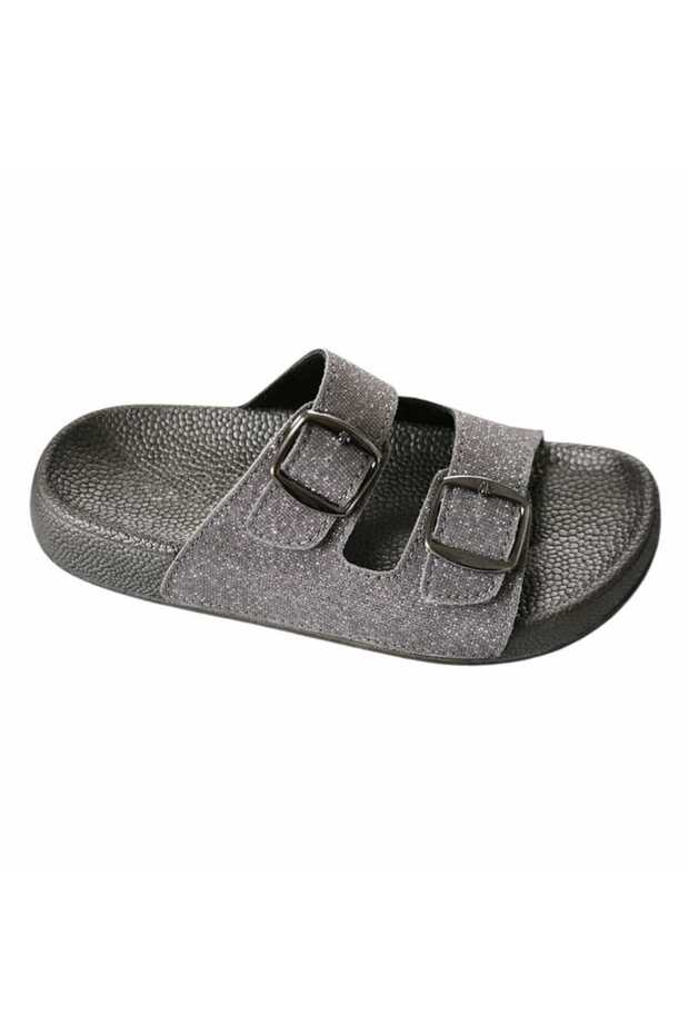 Silvery Double Buckle Women's Orthopedic Sole Slippers