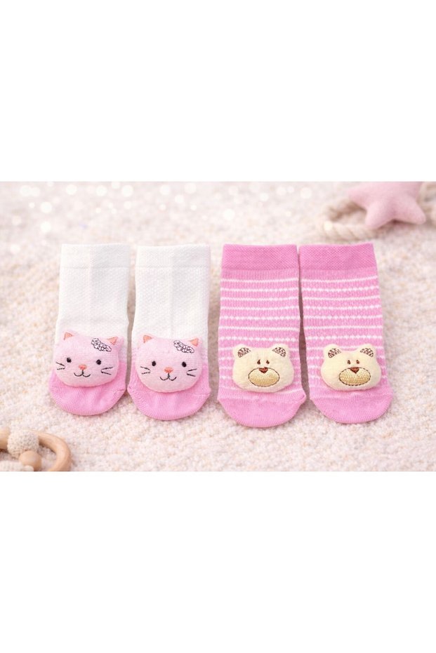 2 Pairs of Newborn Girl Baby Socks with Toys (Mannequin Feet Are Not Included)