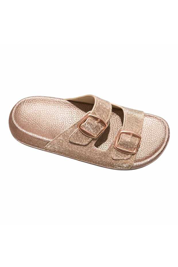 Silvery Double Buckle Women's Orthopedic Sole Slippers
