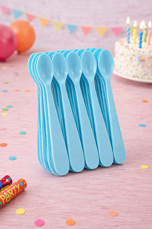 Light Blue Plastic Spoons 25-Pack – Disposable Durable Spoons