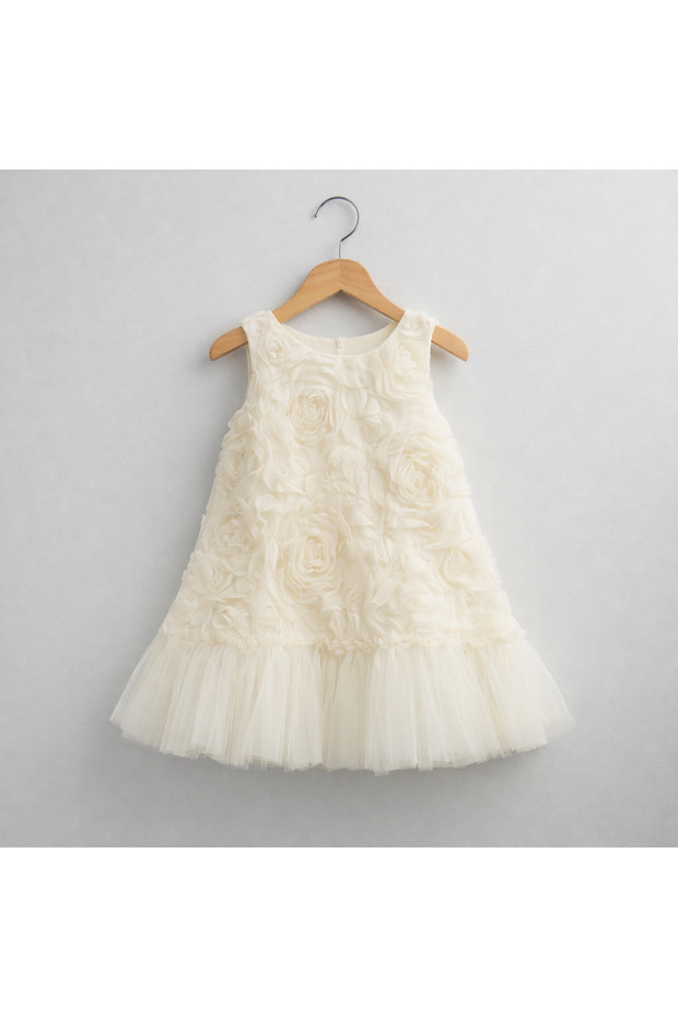 Girl's 3D Rose Lined Trendy Dress