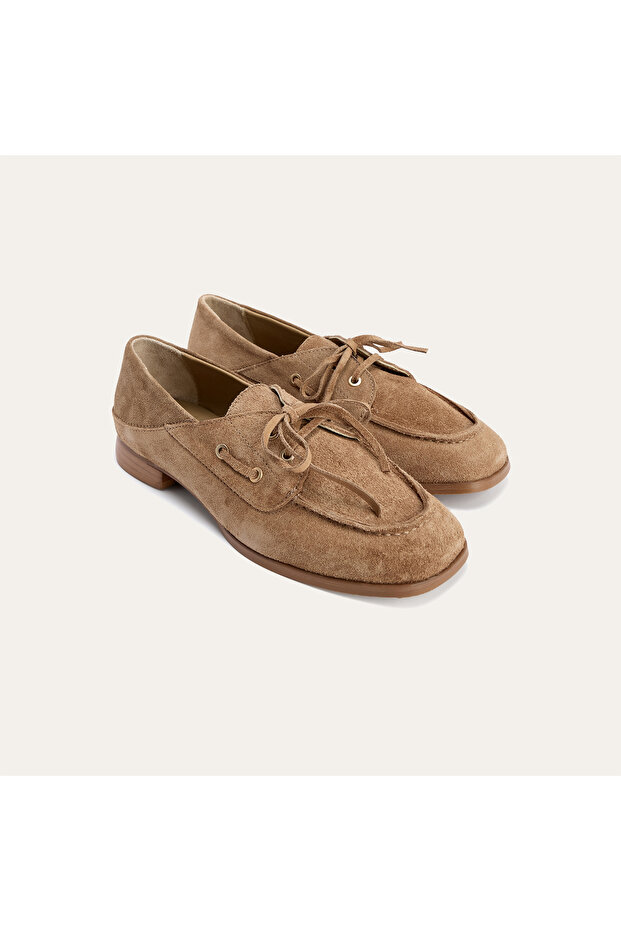 Women's Mink Color Suede Textured Leather Boat Shoes