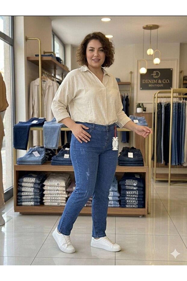 Reepi̇ Jeans Battal Darpaça Full Rigla High Waist with Studs