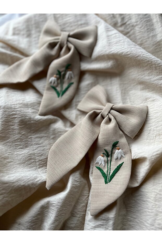 Handmade Snowdrop Embroidered Bow Buckle