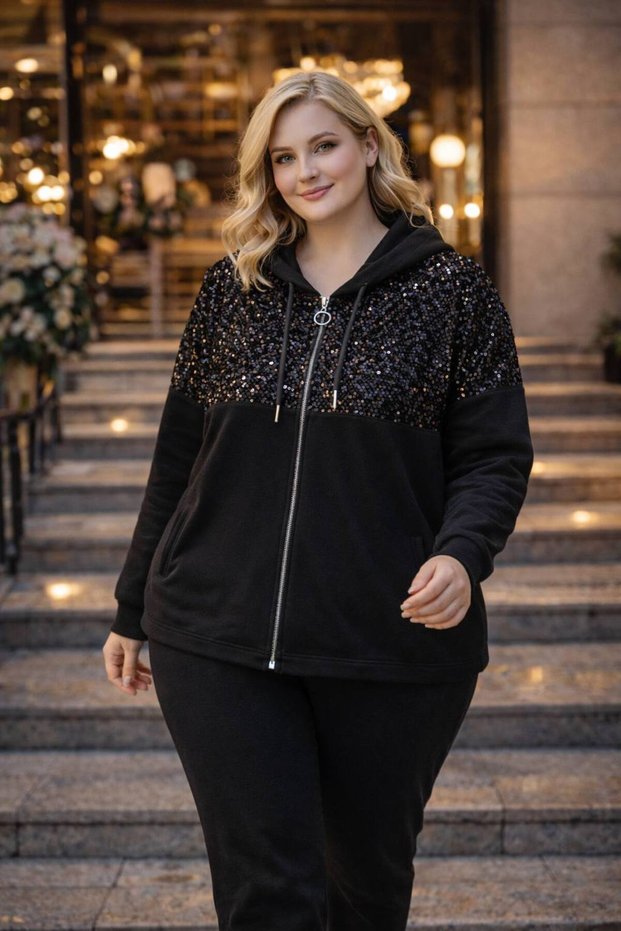 Women's Hooded Cardigan with Pul Detailed Zipper Closure, High Quality, Plus Size