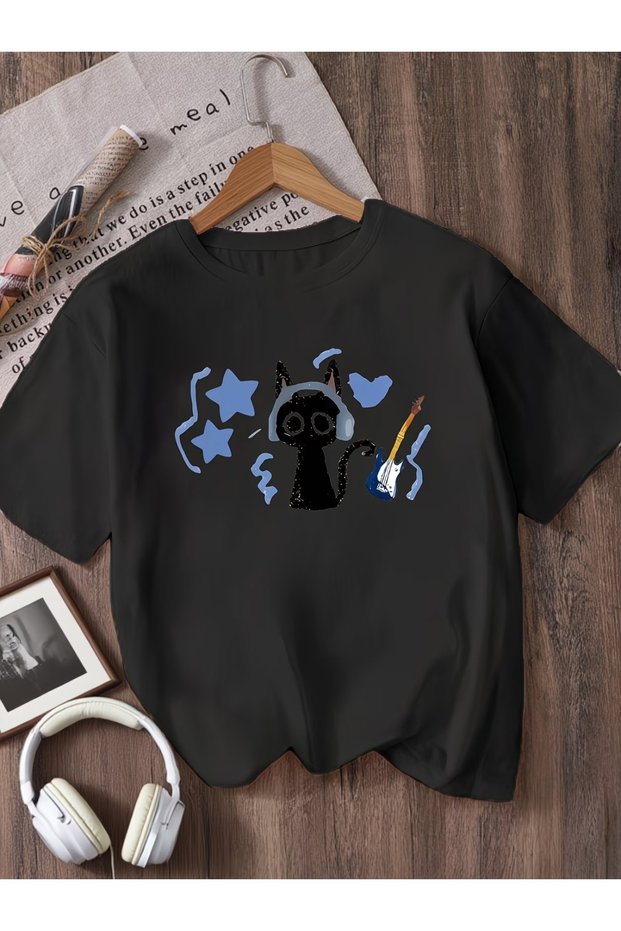Cute Music Cat Kids Unisex Oversize T-Shirt