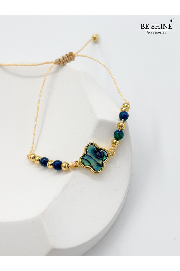 Adjustable Drawstring Green Stone Bracelet - 1