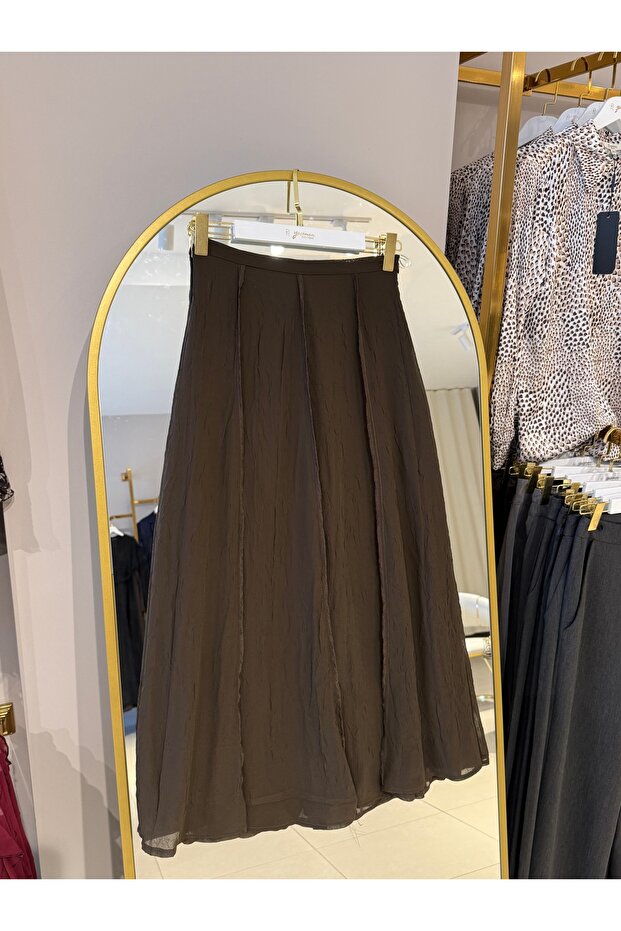 Segmented Stitched Lined Skirt - Brown