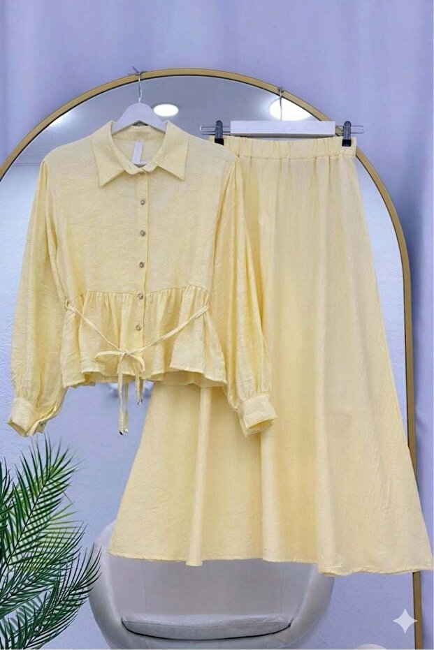 Women's Jacquard Patterned Suit - Yellow