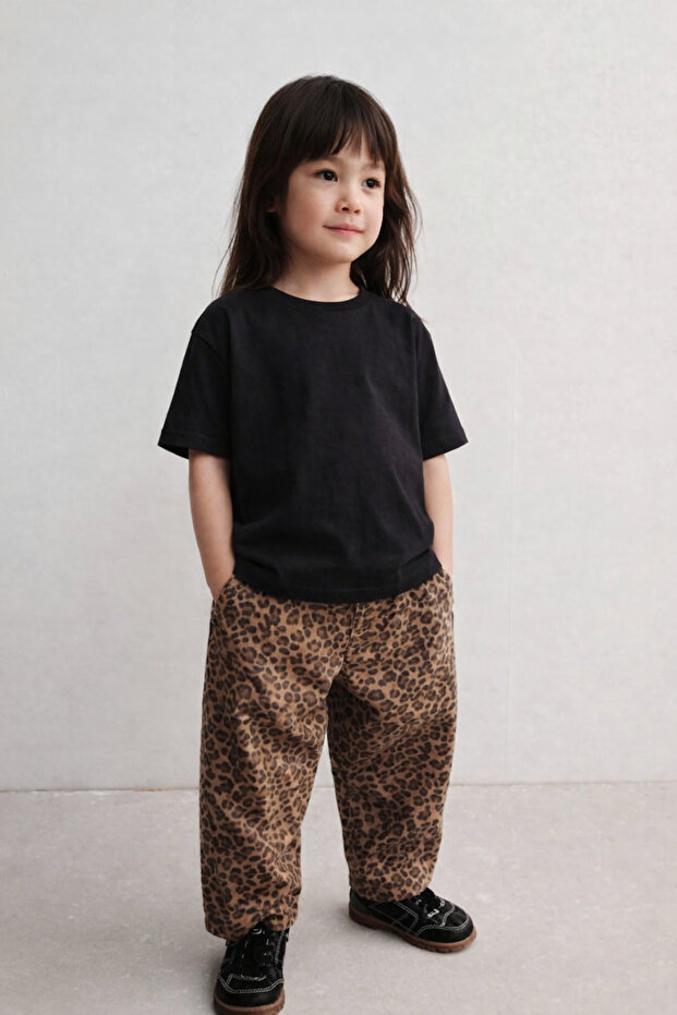 Girls' Leopard Patterned Comfortable Fit Balloon Pants – Casual Stylish Bottom Wear