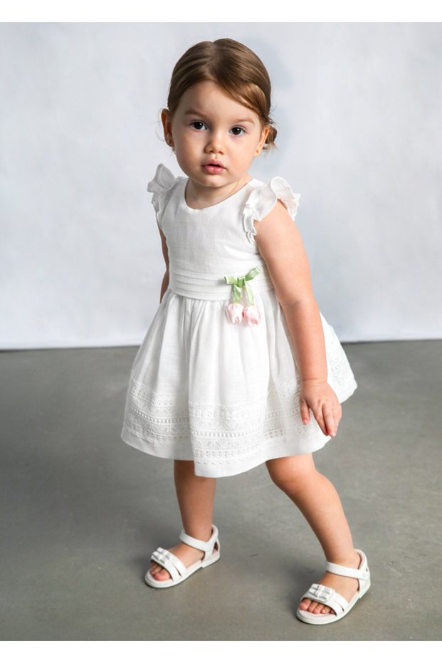 Flower-Detail Dress for Ages 1-4 - Cream
