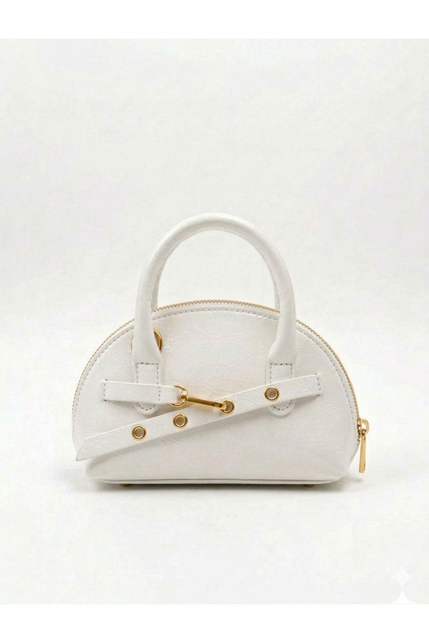 White Zippered Oval Mini Hand and Shoulder Bag