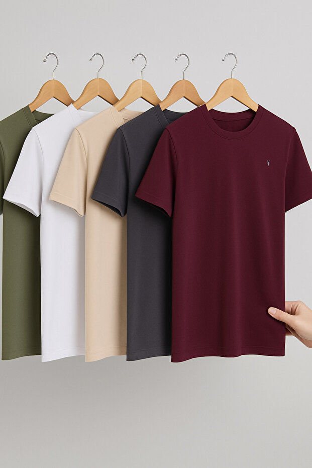 Men's Comfortable Summer Cotton Loose 5-Piece T-Shirt Set