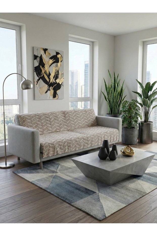 Ko-203 Cream Digital Printed, Guaranteed, Sofa Cover, Sofa Bed Cover with Anti-Slip Sponge (165X205 cm)
