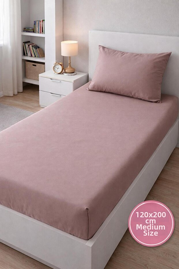طقم ملاءات سرير مطاطية مقاس متوسط 120×200 سم لون بني سادة