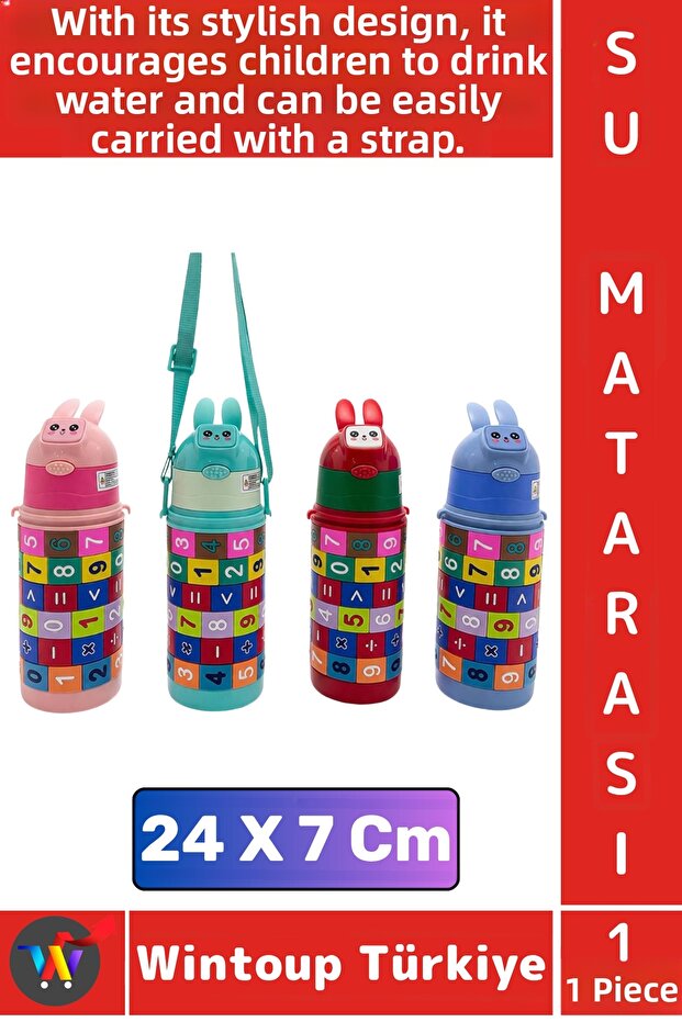 # Water Bottle Office School Children's Water Drinking Habit Educational Math Game Water Bottle with Straw and Strap