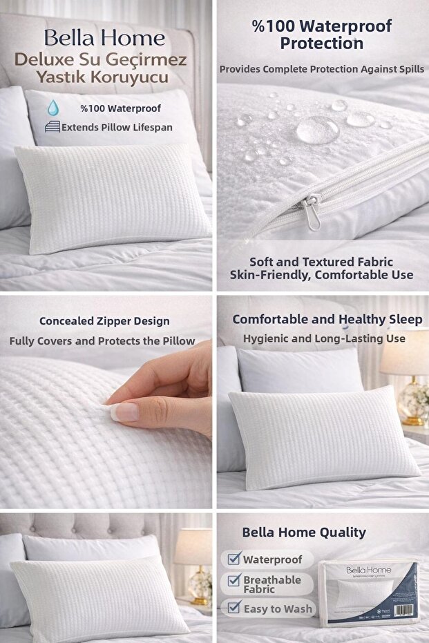 3D Deluxe Liquid-Proof Pillow Protector | 50X70 cm | Set of 2 | Zippered | Hygienic Protection