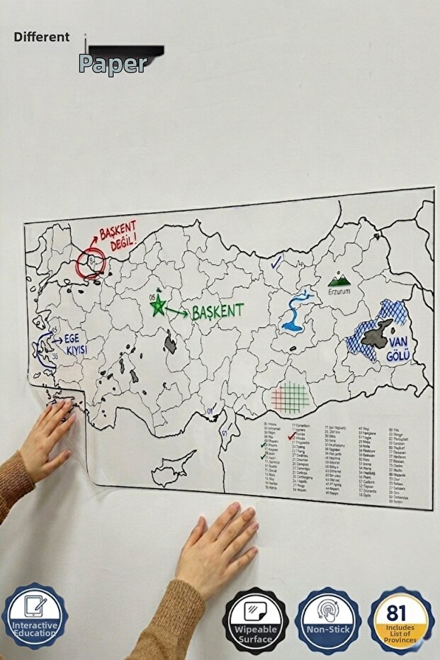 Türkiye Map (56X110) Summer-Sil, Non-Adhesive Static Cling, School and Exam Preparation (Kpss- Office)