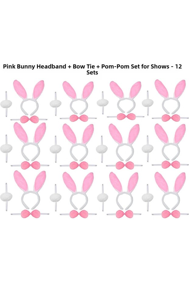 Pink Rabbit Costume Set – Crown, Bow Tie, Pompom (Pack of 12)