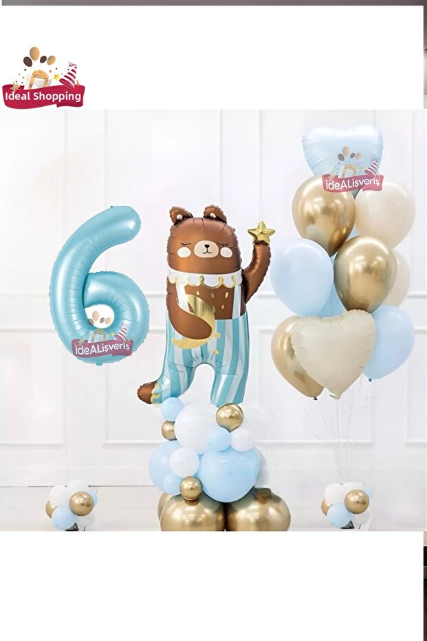 Cute Teddy Bear Bear Foil 6 Year Old Blue Foil Birthday Party Set Ornament