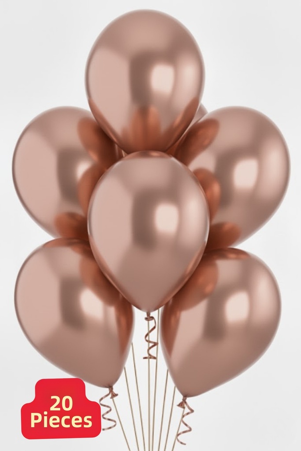20Pcs Metallic Rose Gold Shiny Balloon Birthday Celebration Ornament and Material