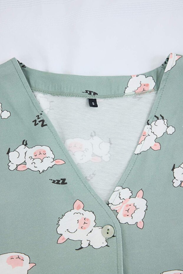 Teen Mint %100 Pamuklu Uyku Temalı Kuzu Desenli Fırfırlı Örme Pijama Takımı THMSS26PT00151 - 8