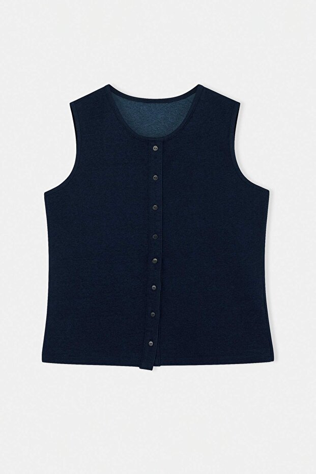 Mavi Denim Görünümlü Örme Büyük Beden Bluz TBBSS26AF00119 - 4