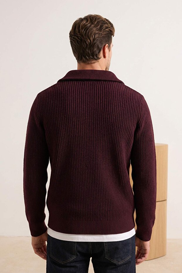 Bordo Regular Yarım Balıkçı Yaka Düz Triko Kazak TMNAW22KZ0347 - 2