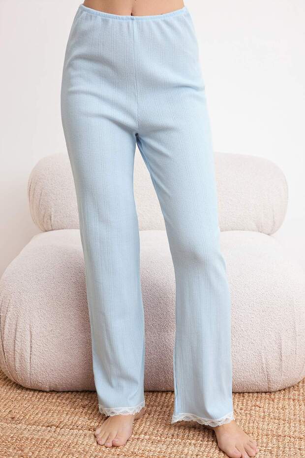Pembe-Mavi %100 Pamuklu 2'li Paket Fitilli/Pointel Örme Pijama Altı THMSS26PJ00002 - 11
