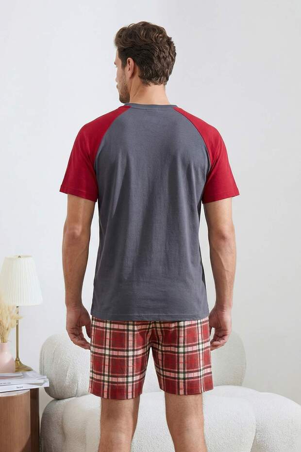 Bordo Regular Fit Ekose Ayıcık Baskılı Pijama Takımı TMNSS26PT00022 - 3