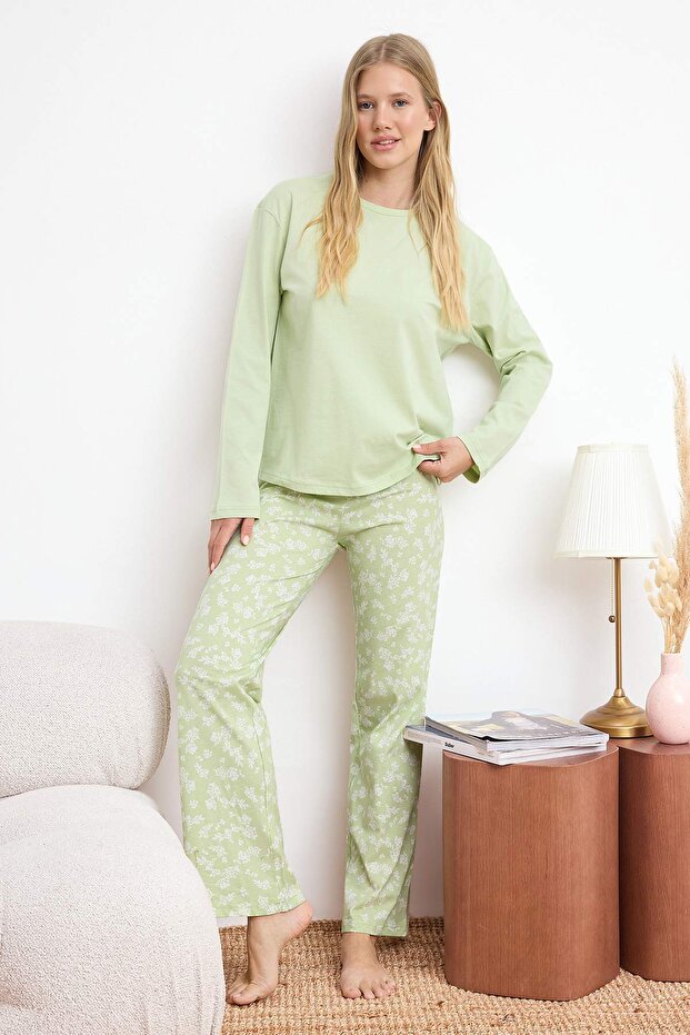 Mint %100 Pamuklu Çiçekli Örme Pijama Takımı THMAW25PT00187 - 2
