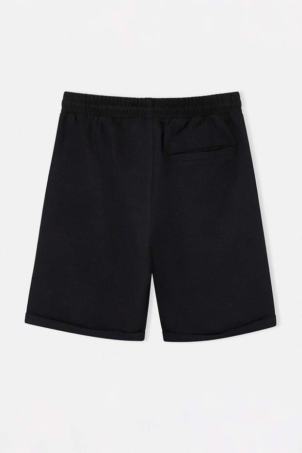 Siyah Beli Lastikli Keten Görünümlü %100 Pamuk Dokuma Erkek Şort & Bermuda TMNSS26SR00008 - 7