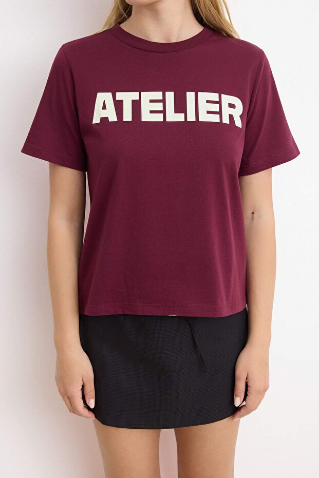 Mürdüm Slogan Regular Bisiklet Yaka Standart Kol Kısa %100 Pamuk Örme T-Shirt TWOSS26TS00208 - 3