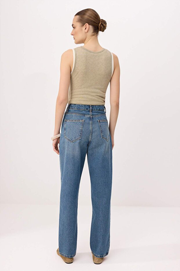 Koyu Mavi Yüksek Bel %100 Pamuk Baggy Jeans TWOSS26JE00205 - 4